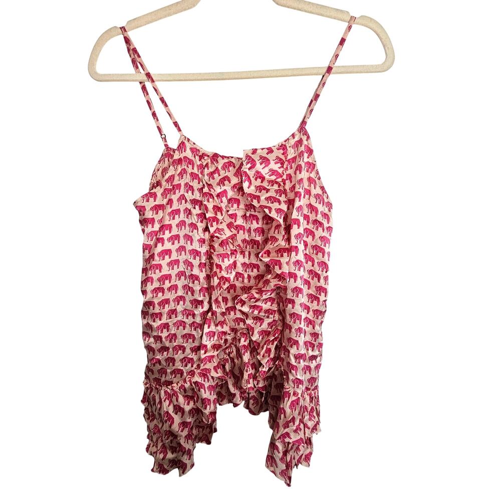 Banana Republic Womens Silk Ruffle Elephant Print Tank Size S Fairy Asymmetric